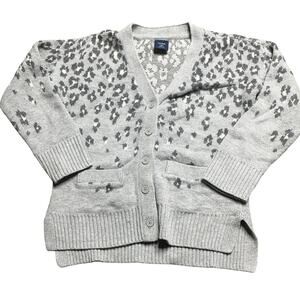 Baby Gap toddler Girls Leopard print heavy knit  Gray Button Cardigan Sweater 3Y